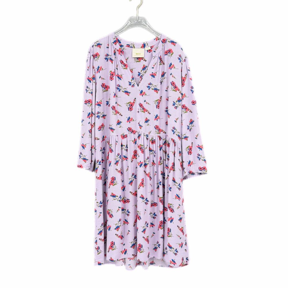Maeve Anthropologie Juno Floral Printed Lilac Lavender 3/4 Sleeve Mini Dress - Picture 6 of 11